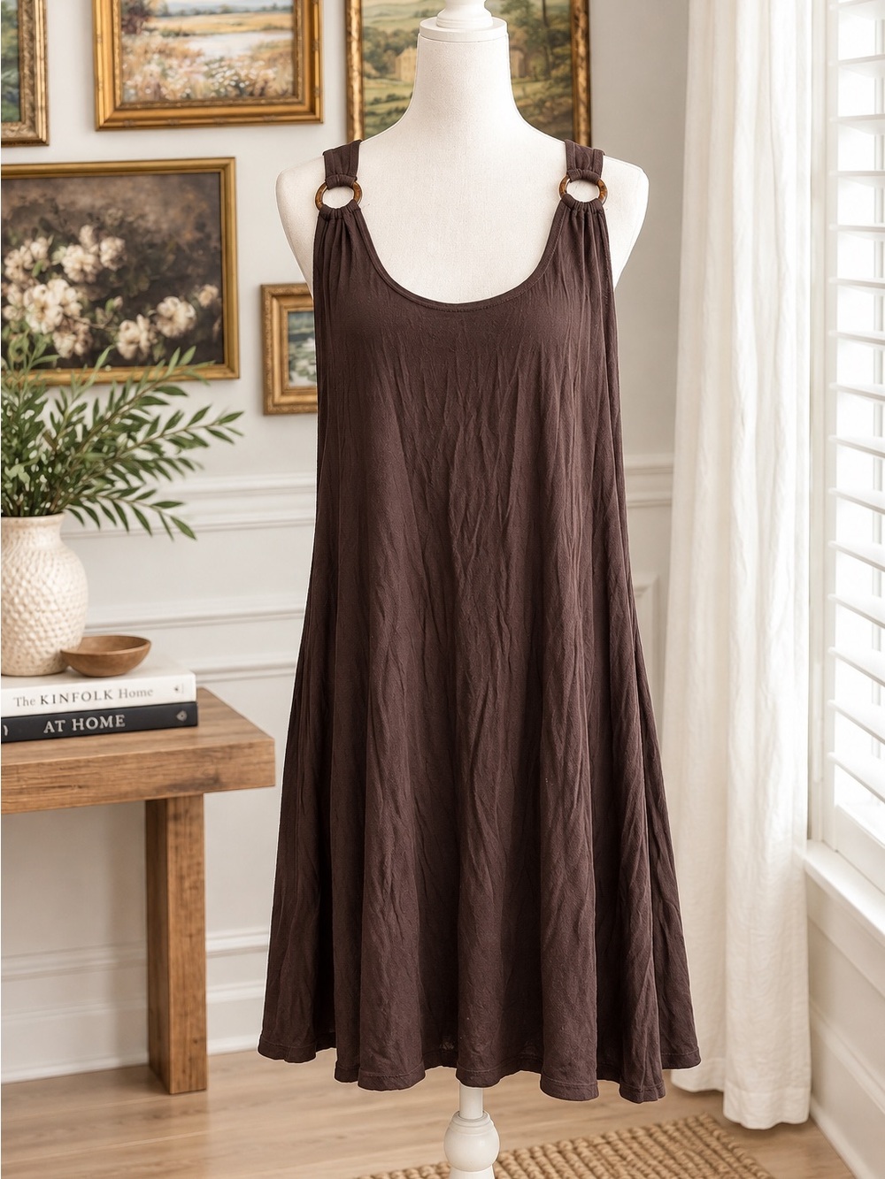 Brown Ring-Shoulder Swing Swim Coverup